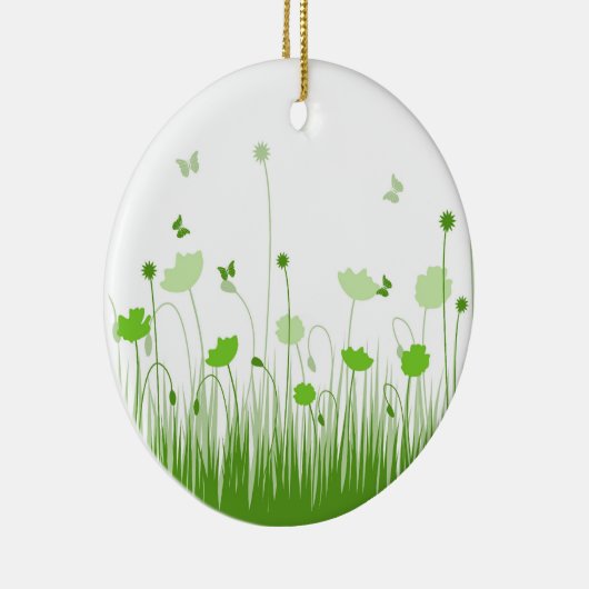 Minimalistische Grüne und Weiße Pflaumen Wiesenblu Keramik Ornament (Rechts)