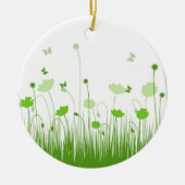 Minimalistische Grüne und Weiße Pflaumen Wiesenblu Keramik Ornament (Vorne)