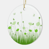 Minimalistische Grüne und Weiße Pflaumen Wiesenblu Keramik Ornament (Links)