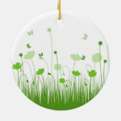 Minimalistische Grüne und Weiße Pflaumen Wiesenblu Keramik Ornament (Hinten)