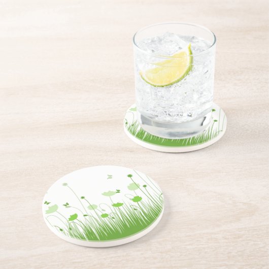 Minimalistische Grüne und Weiße Pflaumen Wiesenblu Sandstein Untersetzer (Seite)