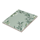 Minimalistische grüne Zweige auf trostfreiem Blau Fliese (Seite)