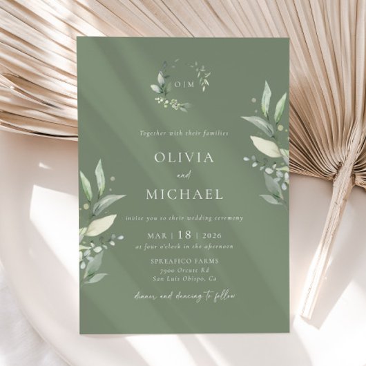 Minimalistische Grünpflanzen Botanische Hochzeit E Einladung