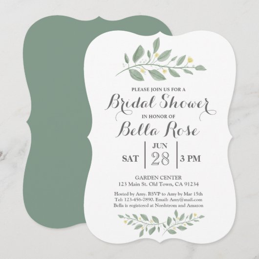 Minimalistische Grünpflanzen Brautparty einladen Einladung (Vorne/Hinten)