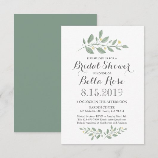 Minimalistische Grünpflanzen Brautparty einladen Einladung (Vorne/Hinten)