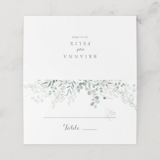 Minimalistische Grünpflanzen Eukalyptus Wedding Pl Platzkarte (Außenseite Aufgefaltet)