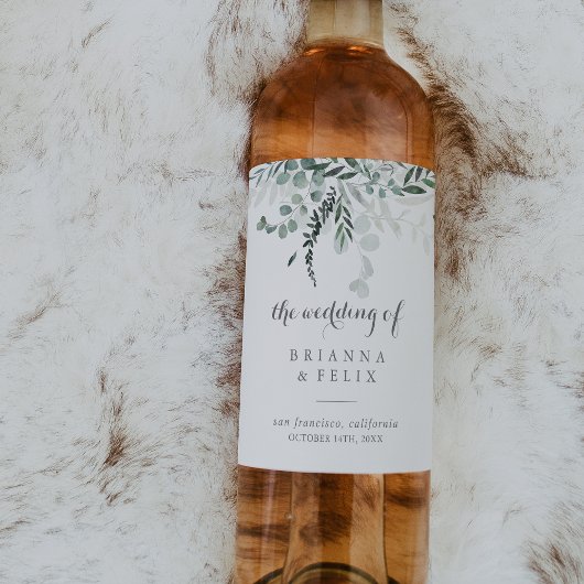 Minimalistische Grünpflanzen Eukalyptus Wedding Wi Weinetikett