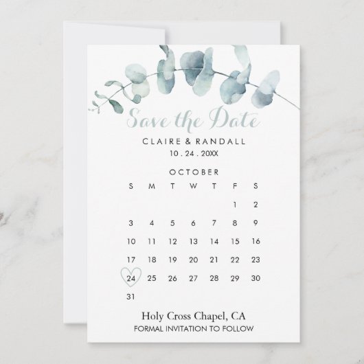 Minimalistische Grünpflanzen Weißer Save the Date (Vorderseite)