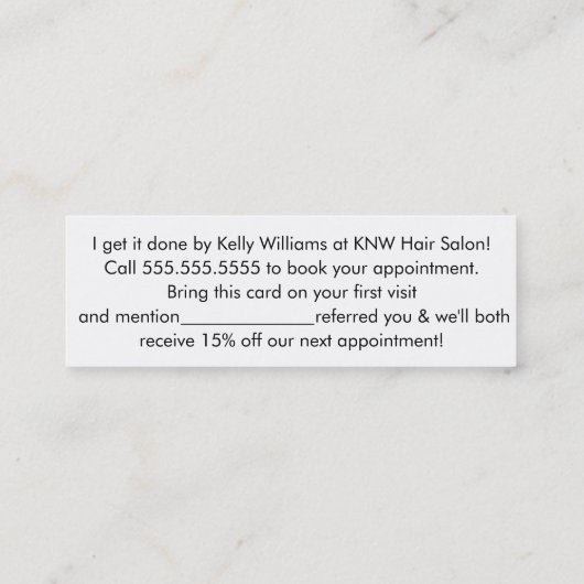 Minimalistische Haar Stylist Haar Salon Referenz M Mini Visitenkarte (Rückseite)