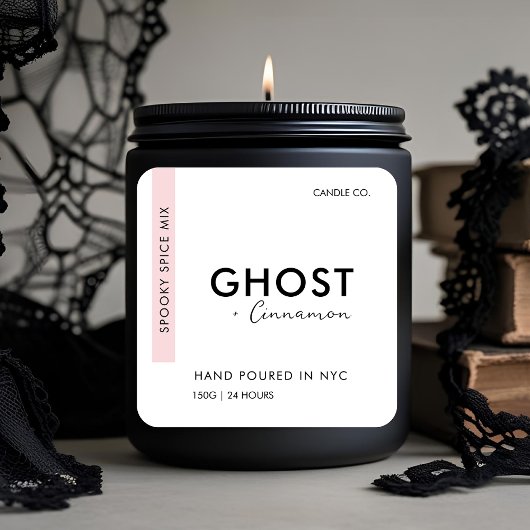 Minimalistische Halloween-Kerze | Ghost + Zimon Quadratischer Aufkleber