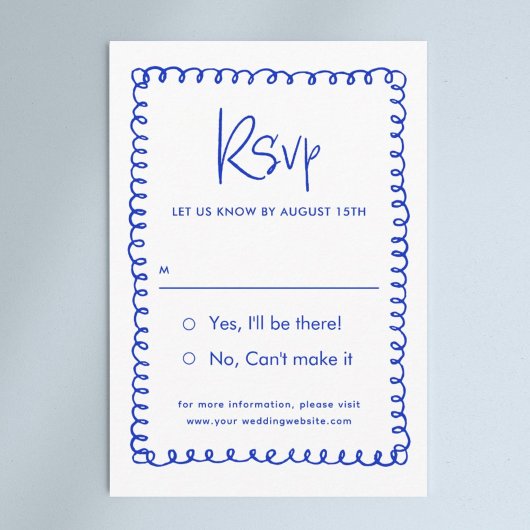 Minimalistische Hand gezogen Französisch Blue Wedd RSVP Karte