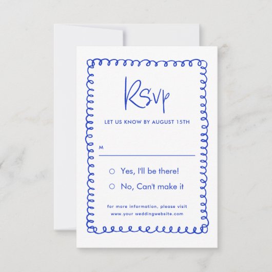 Minimalistische Hand gezogen Französisch Blue Wedd RSVP Karte (Vorderseite)