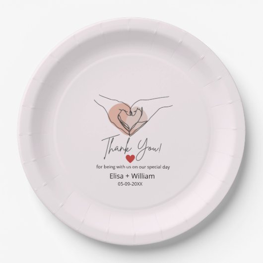 Minimalistische Hand Heart Gesture Wedding Guest G Pappteller (Vorderseite)