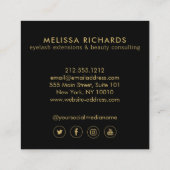 Minimalistische Hand und Lashes Circle Logo Black/ Quadratische Visitenkarte (Rückseite)