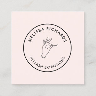 Minimalistische Hand und Lashes Circle Logo Rosa Quadratische Visitenkarte