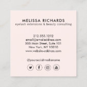 Minimalistische Hand und Lashes Circle Logo Rosa Quadratische Visitenkarte (Rückseite)