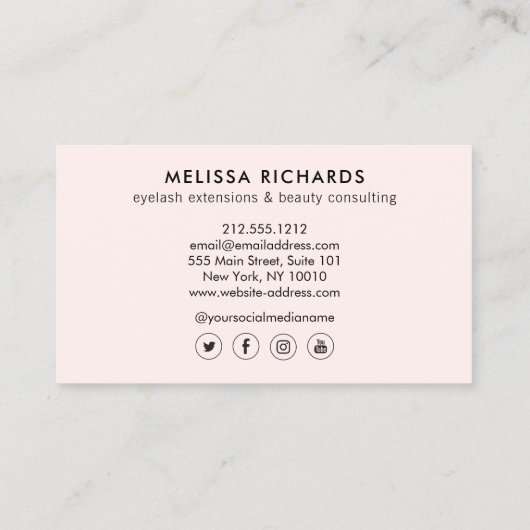 Minimalistische Hand und Lashes Circle Logo Rosa Visitenkarte (Rückseite)