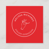 Minimalistische Hand und Lashes Circle Logo Rot/Ro Quadratische Visitenkarte (Vorderseite)