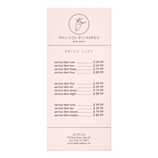 Minimalistische Hand und Lashes Logo-Makeup-Künstl Werbekarte (Vorne)