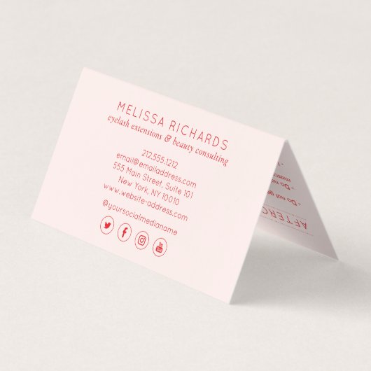 Minimalistische Hand und Lashes Logo Rot/Rosa Nach Visitenkarten (Rückseite)