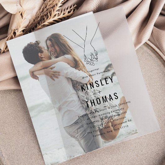 Minimalistische Händchenhochzeit Pergament Einladungen