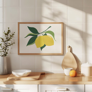 Minimalistische handgemalte Gouache-Zweig-Limonen- Poster
