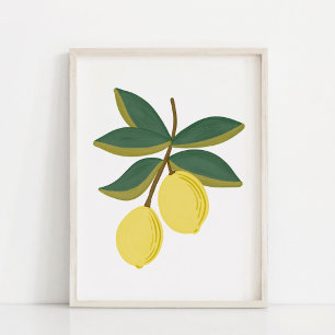 Minimalistische handgemalte Gouache-Zweig-Limonen- Poster