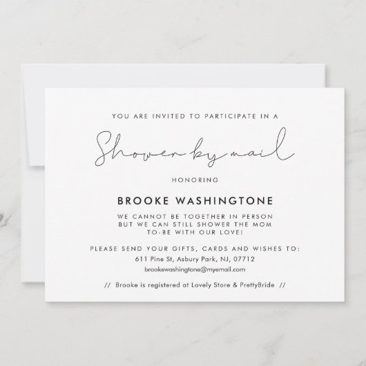 Minimalistische, handgeschriebene Baby-Dusche per Einladung (Rückseite)