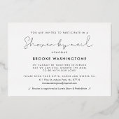 Minimalistische, handgeschriebene Baby-Dusche per Folieneinladung (Rückseite)