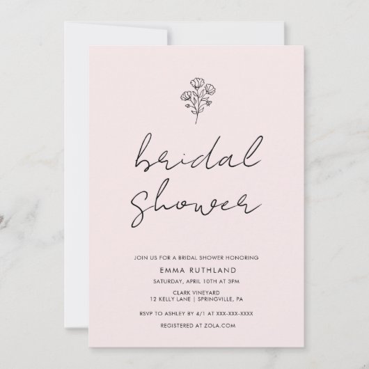 Minimalistische handgeschriebene Bridal-Dusche Ein Einladung (Vorderseite)