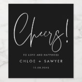Minimalistische handgeschriebene Cheers Black Wedd Weinetikett (Einzelnes Label)
