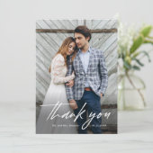 Minimalistische handgeschriebene Foto-Hochzeit Dankeskarte (Stehend Vorderseite)