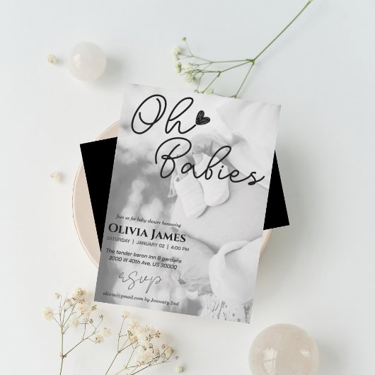 Minimalistische handgeschriebene Foto-Zwillinge Ba Einladung