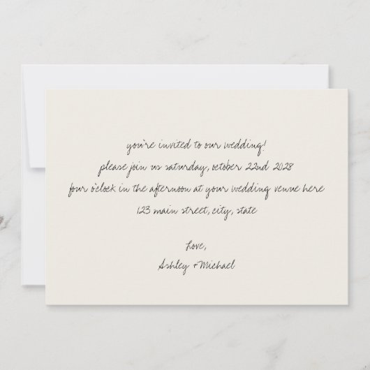 Minimalistische handgeschriebene Hochzeit Einladung (Vorderseite)