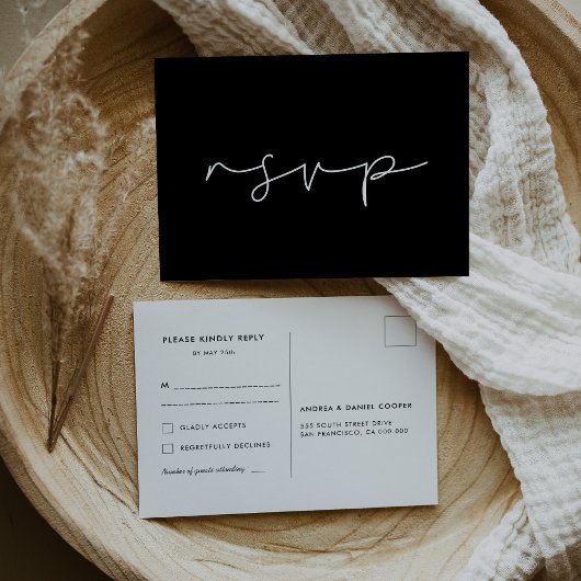 Minimalistische handgeschriebene Hochzeit RSVP Postkarte
