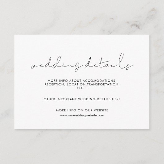 Minimalistische handgeschriebene Hochzeitskarte Begleitkarte (Vorderseite)