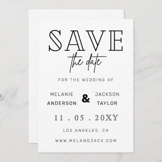 Minimalistische, handgeschriebene Kalligraphie Save The Date (Vorne/Hinten)