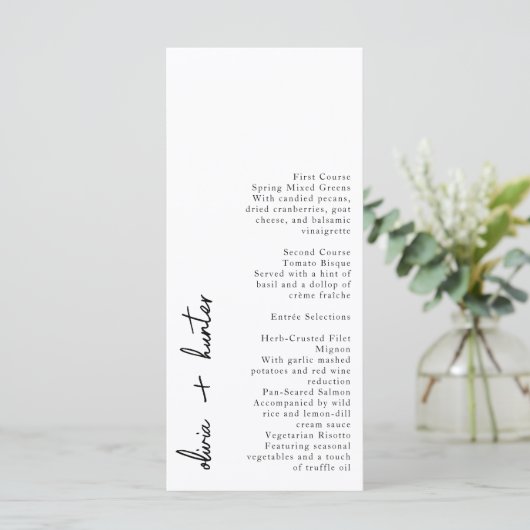 Minimalistische, handgeschriebene Menükarte Weiß u (Stehend Vorderseite)