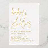 Minimalistische handgeschriebene Script Black Baby Folieneinladung (Vorderseite)