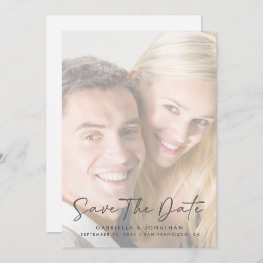 Minimalistische handgeschriebene Script-Foto-Hochz Save The Date (Vorne/Hinten)