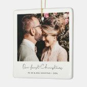 Minimalistische handgeschriebene Unser erstes Weih Keramikornament (Links)