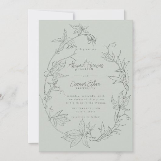 Minimalistische, handgezeichnet Reben weiße Farbe Einladung (Vorderseite)