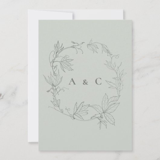 Minimalistische, handgezeichnet Reben weiße Farbe Einladung (Rückseite)