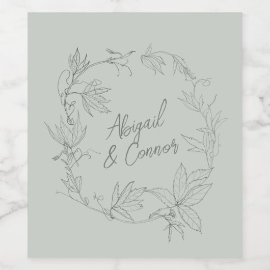 Minimalistische, handgezeichnet Reben weiße Farbe Weinetikett (Einzelnes Label)