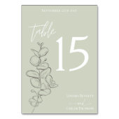 Minimalistische handgezeichnete Blätter bei grüner Tischnummer (Vorderseite)