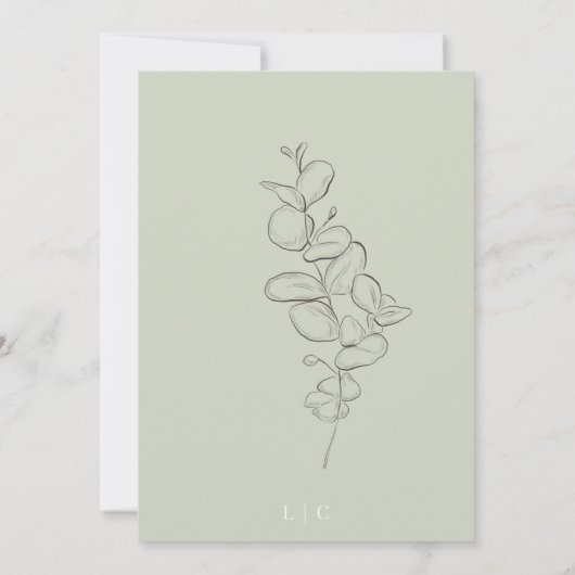 Minimalistische handgezeichnete Blätter Grüne Schr Einladung (Rückseite)