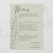 Minimalistische handgezeichnete Blätter Grüne Schr Menükarte (Vorderseite)
