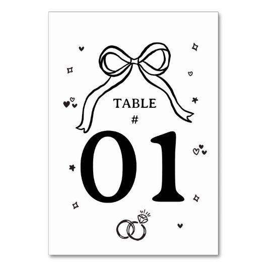 Minimalistische handgezeichnete Hochzeit Tischnummer (Vorderseite)