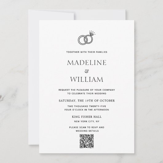 Minimalistische handgezeichnete Rings QR Code Hoch Einladung (Vorderseite)