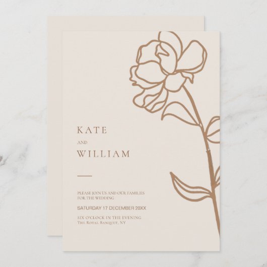 Minimalistische handgezogene Elfenbeinhochzeit Einladung (Vorne/Hinten)